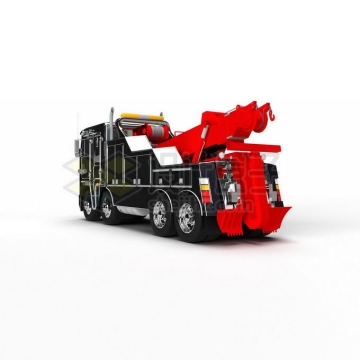 红黑色的吊车绞车卡车拖车特种车辆后视视角4114385PSD免抠图片素材