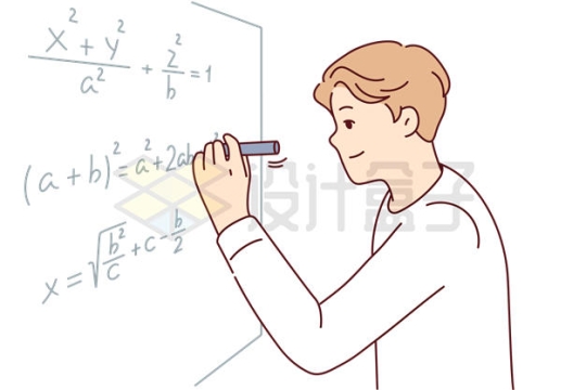 卡通老师或学生在黑板上奋笔疾书写数学公式5498277矢量图片免抠素材下载