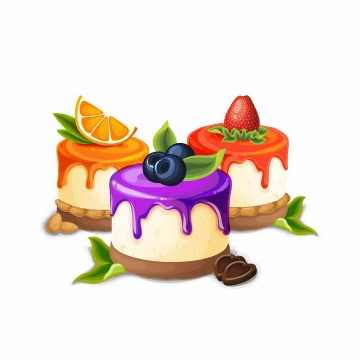 漂亮的橙子草莓蓝莓等水果奶油蛋糕美味西餐美食png图片免抠矢量素材
