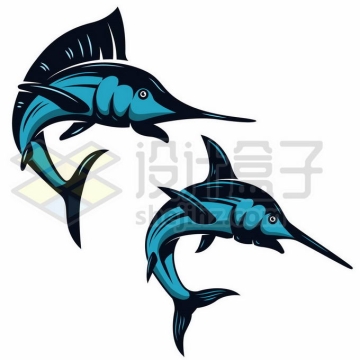 2条蓝色的旗鱼和剑鱼海洋鱼类手绘插画8330917矢量图片免抠素材免费下载