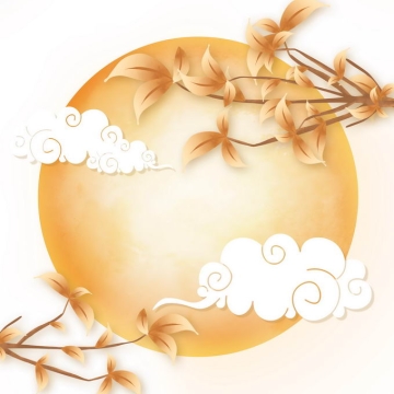 中秋节大大的黄色月亮和桂花枝头以及祥云图案2987187免抠图片素材