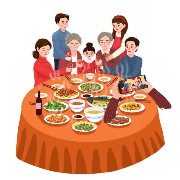 一家人除夕夜吃年夜饭卡通插画8531377图片免抠素材