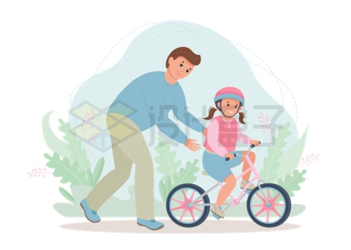 父亲节卡通爸爸正在教女儿学骑自行车其乐融融7424887矢量图片免抠素材下载