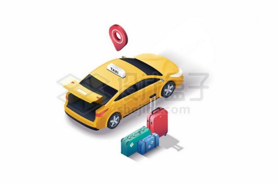 2.5D风格黄色出租车和行李箱4586769矢量图片免抠素材