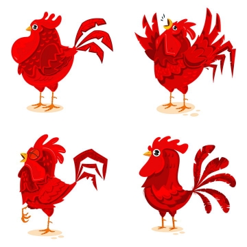 4款红色的卡通公鸡雄鸡图片免抠矢量素材
