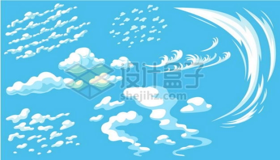 各种各样的卡通云朵白云漫画风格白云飘飘2514580png图片免抠素材