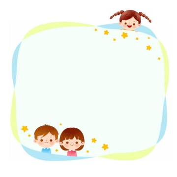 淡蓝色的儿童节文本框边框信息框和3个可爱的小朋友3558748免抠图片素材