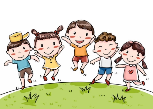 青青的绿草地和开心得跳起来的卡通小朋友儿童节快乐插画8516485免抠图片素材