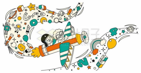 开着卡通飞机的儿童象征了学生梦想儿童节插画9448540矢量图片免抠素材