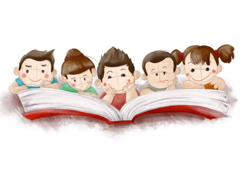 5个卡通小朋友趴在地上看书儿童节快乐插画5462385免抠图片素材