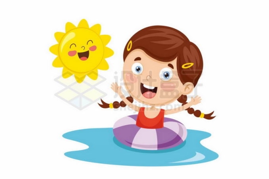 夏天卡通太阳下游泳的卡通女孩2510113矢量图片免抠素材