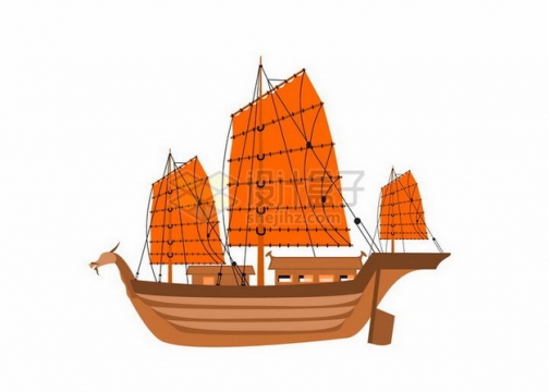 一艘中国传统的帆船png图片免抠矢量素材