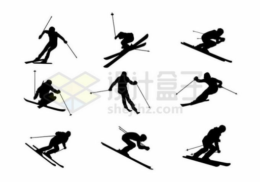 9款滑雪运动员剪影北京冬季奥运会运动项目6347292矢量图片免抠素材