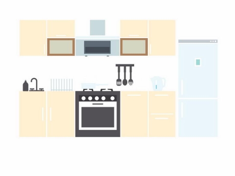 扁平化风格电冰箱集成灶等厨房平面图png图片免抠矢量素材