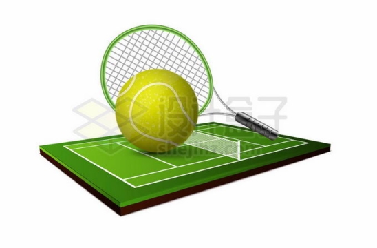 3D风格网球场和网球球拍7675592矢量图片免抠素材