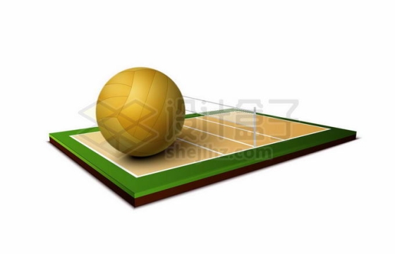 3D风格排球场地和排球2484106矢量图片免抠素材