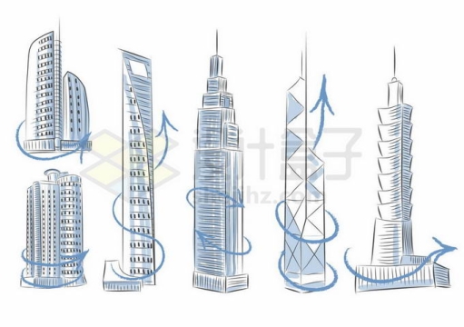 手绘素描风格高楼大厦城市建筑物地标建筑9420047矢量图片免抠素材