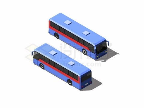 2.5D风格两个不同视角的蓝色大巴车客车汽车9506851矢量图片免抠素材免费下载