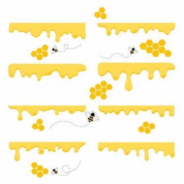 八款黄色蜂蜜流淌效果和蜜蜂图案821942免抠图片素材