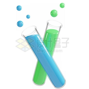 透明试管中的蓝色绿色液体和液滴化学实验仪器3D模型5930196PSD免抠图片素材