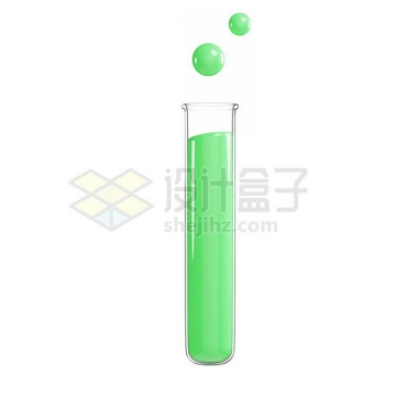 透明玻璃试管中的绿色液体和液滴化学实验仪器3D模型5338663PSD免抠图片素材