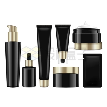 各种黑色金色包装的化妆品护肤品瓶子6390934矢量图片免抠素材