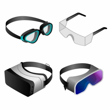 4款2.5D风格潜水镜智能眼镜VR眼镜png图片免抠矢量素材