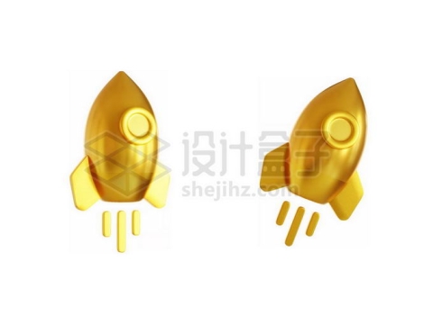 2个角度的黄金打造的卡通小火箭3D模型8499178PSD免抠图片素材