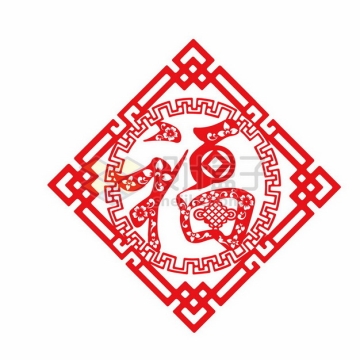新年春节福字红色剪纸贴纸装饰819686png图片素材
