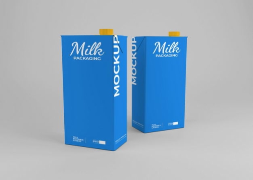 两款蓝色包装的盒装牛奶包装显示样机6509475免抠图片素材