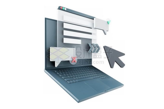 笔记本电脑上的立体网页设计3D模型6677790PSD免抠图片素材