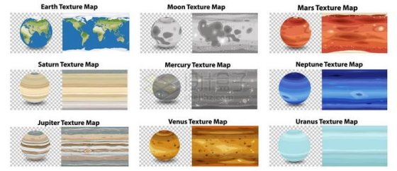 太阳系八大行星和月球表面平面地图2265430矢量图片免抠素材免费下载
