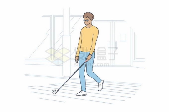 拿着盲杖的盲人视觉障碍者手绘线条插画8718199矢量图片免抠素材免费下载