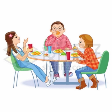 围着圆桌吃饭的卡通男孩女孩学生儿童餐插画2765553矢量图片免抠素材