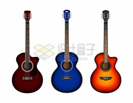3款彩色的吉他音乐乐器9843472矢量图片免抠素材