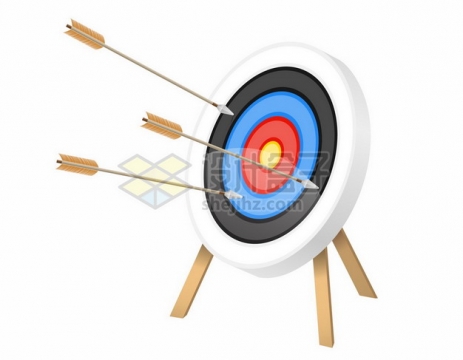 三支箭射中水晶风格黑白蓝红黄色靶心靶子靶标978487png矢量图片素材