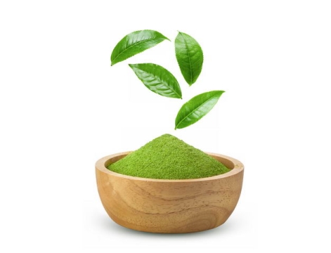 绿色的茶叶和木头碗中的抹茶140844PSD免抠图片素材