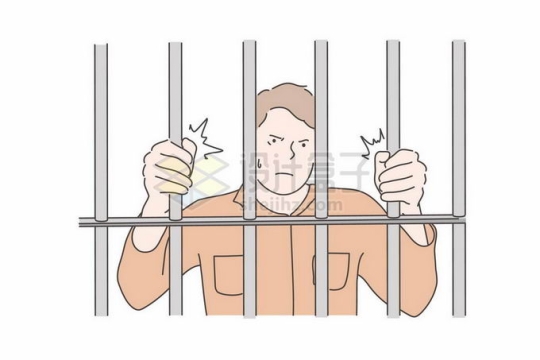 被关在监狱栅栏中的犯罪分子线条插画4995448矢量图片免抠素材