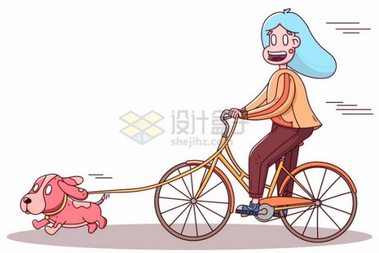 卡通女孩骑自行车遛狗829937png图片素材
