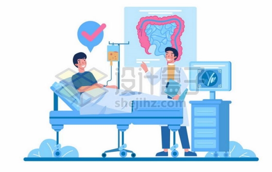躺在医院病床上跟医生讨论病情的病人插画8536996矢量图片免抠素材