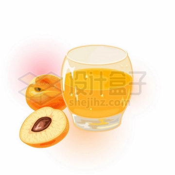 切开的黄桃美味水果和一杯黄桃汁黄色美味果汁6736444矢量图片免抠素材