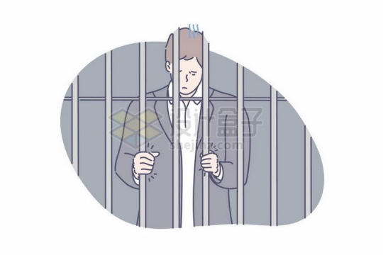 被关在监狱栅栏中的犯罪分子线条插画7065522矢量图片免抠素材