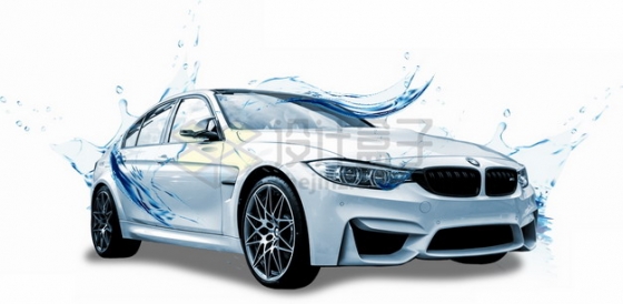 被半透明水膜保卫的宝马汽车洗车广告png图片素材
