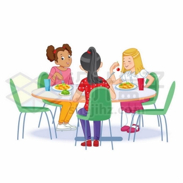 围着圆桌吃饭的卡通男孩女孩学生儿童餐插画9328683矢量图片免抠素材
