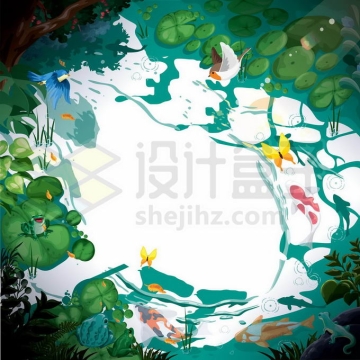 童话故事中的池塘浮萍卡通风景插画1782182矢量图片免抠素材