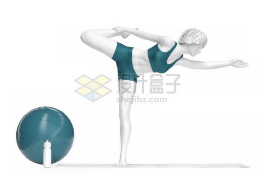 3D立体站在瑜伽垫上瑜伽动作瑜伽姿势瑜伽球人体模型9885565图片免抠素材