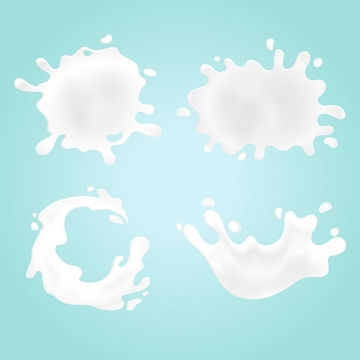 4款乳白色液体牛奶飞溅液滴效果png图片免抠矢量素材