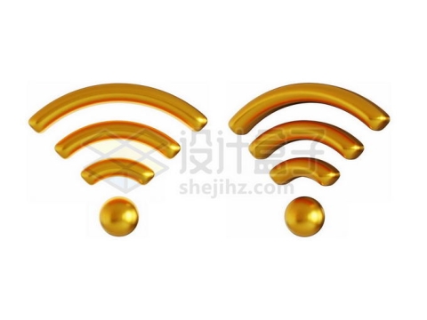 2个角度的黄金打造的卡通WiFi信号符号3D模型3800663PSD免抠图片素材