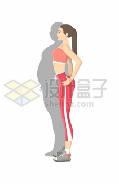 身材完美的美女和肥胖的影子象征了减肥成功6680834矢量图片免抠素材