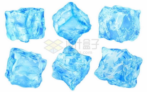 6款逼真的蓝色冰块碎冰方块9065521矢量图片免抠素材